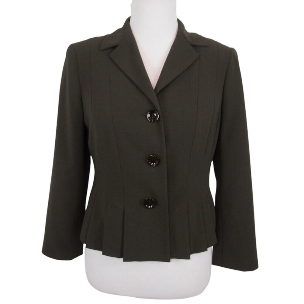 WORTH Taupe Brown Wool Blend Pleated Peplum Jacket Women’s Size 6